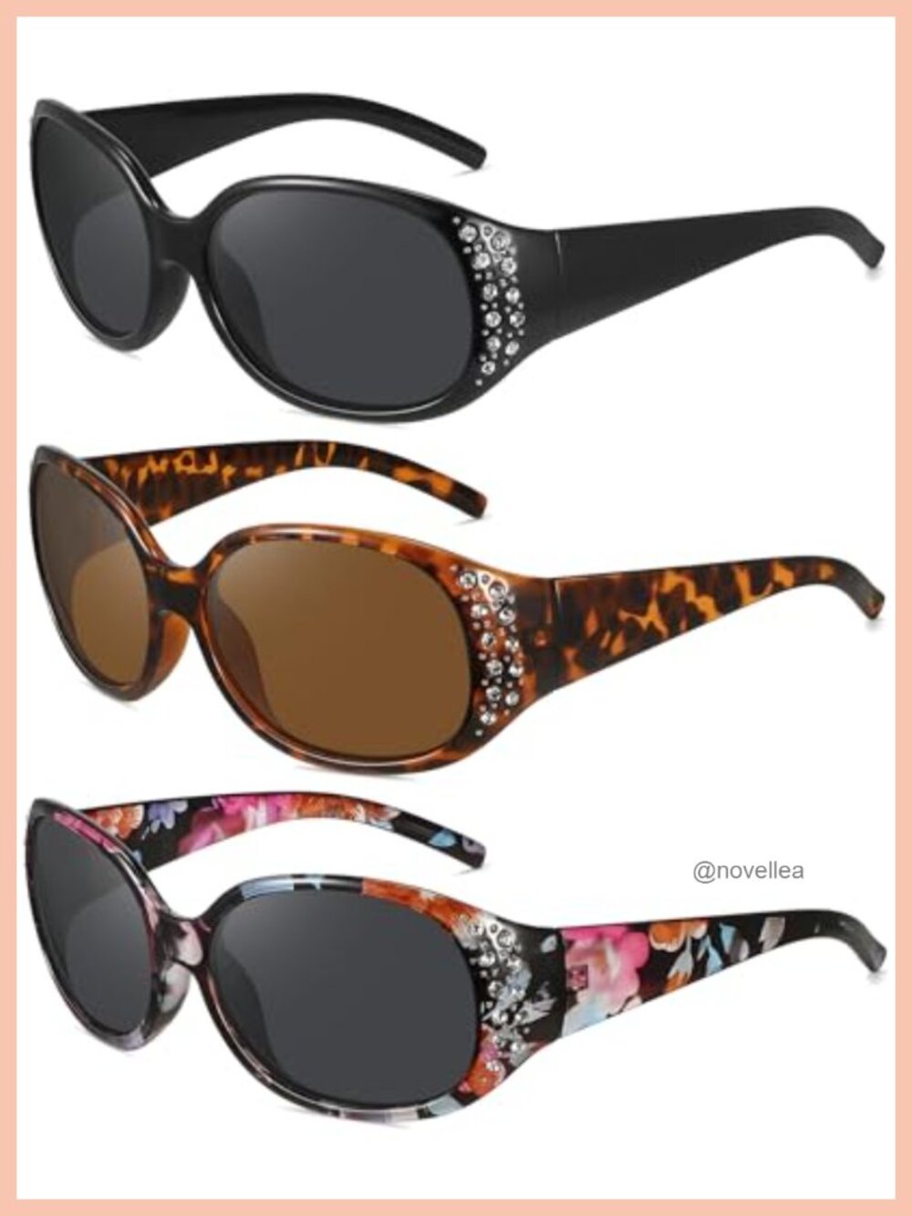 Retro Rhinestone Polarized Sunglasses for Women UV400 Protection Driving Shades